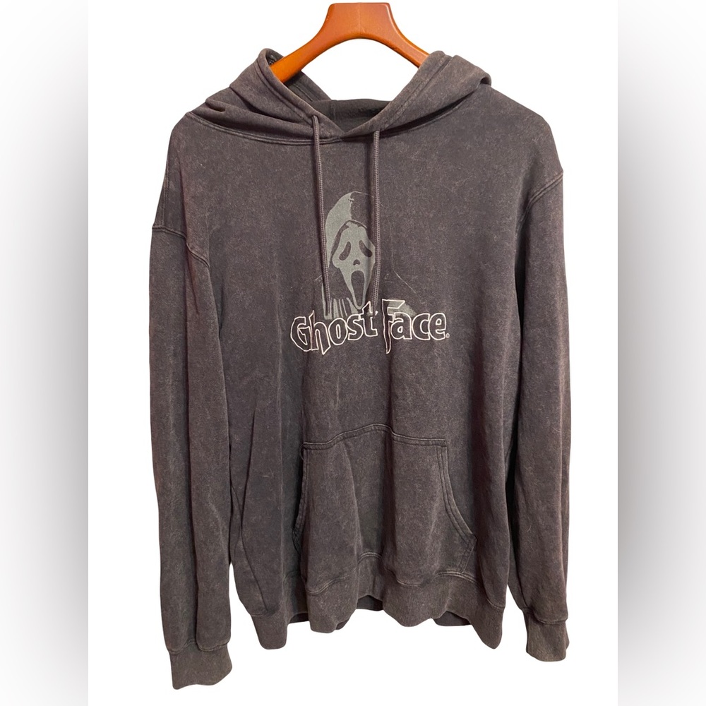 Ghostface Scream Graphic Pullover Hoodie Mens Size Large Dark Acid Wash